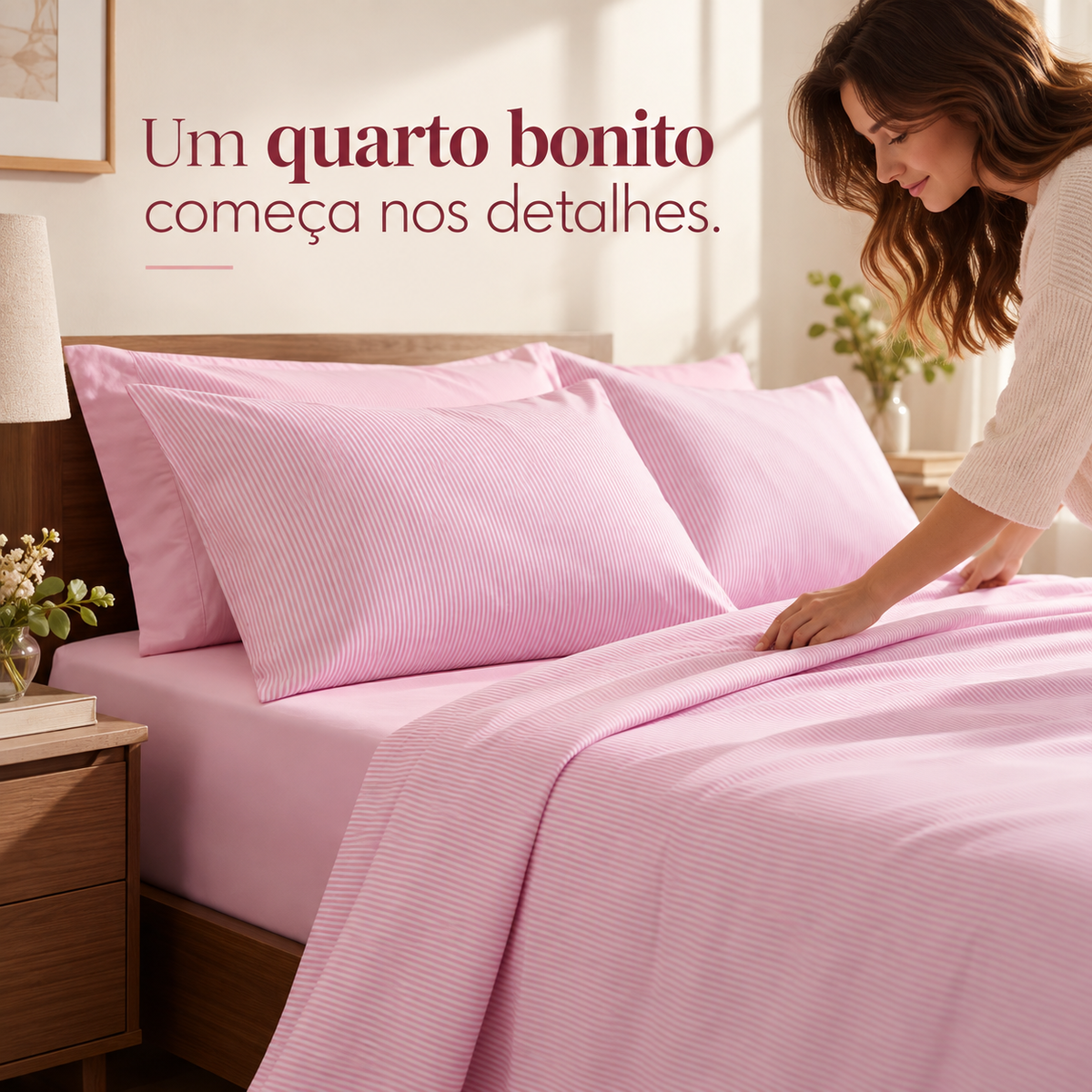 Jogo de Cama Toque Aveludado Basicasa Listra Rosa - Casal