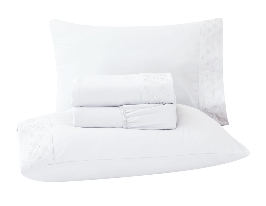 Jogo de Cama Basicasa Bordado Branco - Solteiro