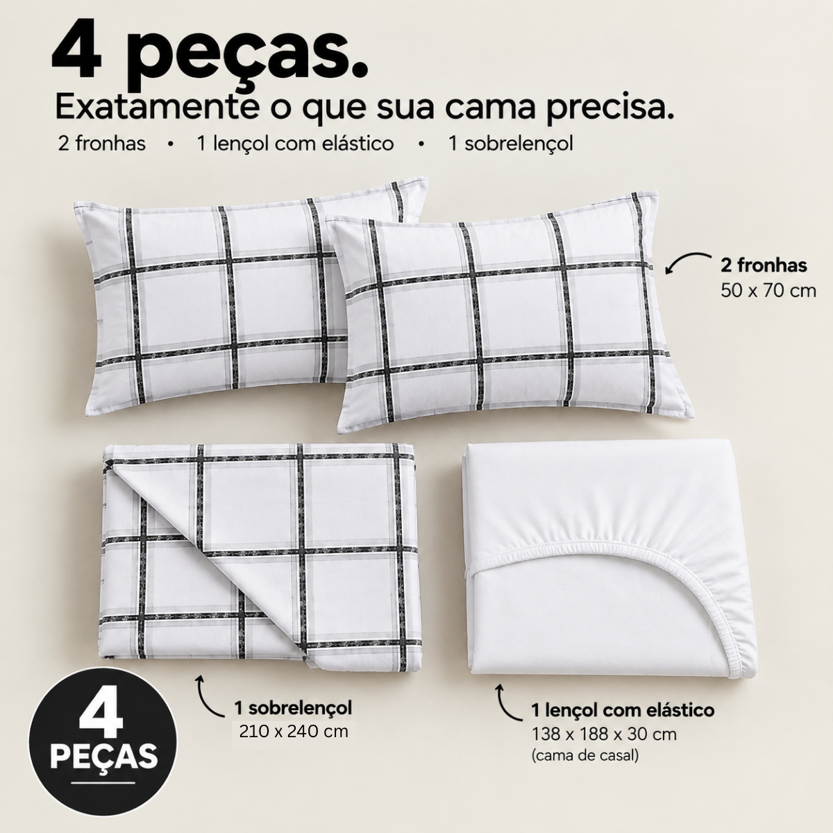 Jogo de Cama Toque Aveludado Basicasa Xadrez - Casal