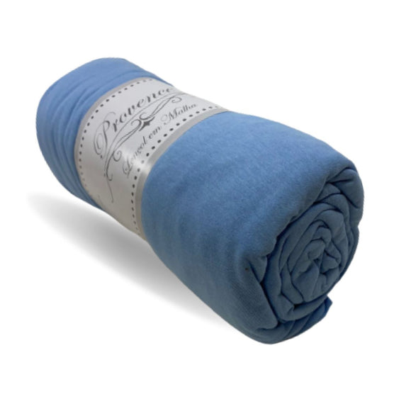 Lençol com Elástico Malha Azul - Queen